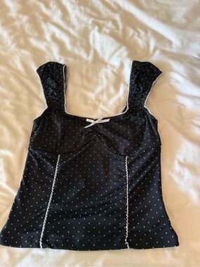 SHEIN Black Polka Dot Tank Top with White Trim